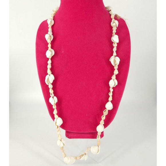 Vint Mini Cowrie Oyster Seashell Sea Shell Necklace Lei Long 26" White Jewelry - Picture 1 of 6